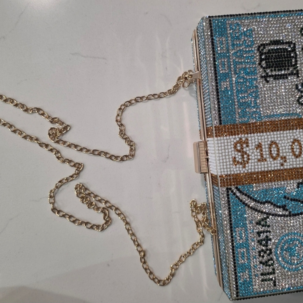 Caleesa Rhinestone Money Clip Clutch Bag